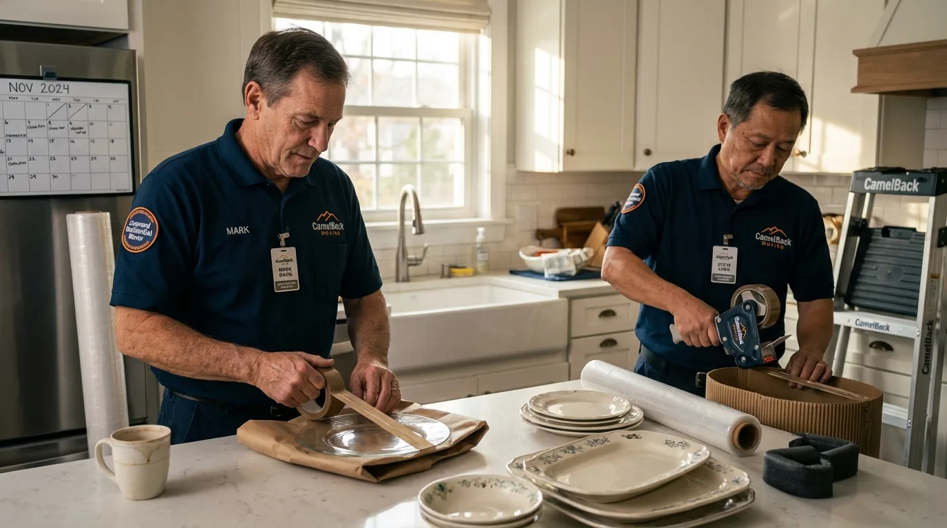Professional crew packing kitchen dishware in Trenton, NE
